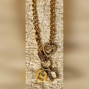 Juicy Couture Vintage LADY Juicy LOVE LUCK Gold Necklace Horseshoe Heart Pave